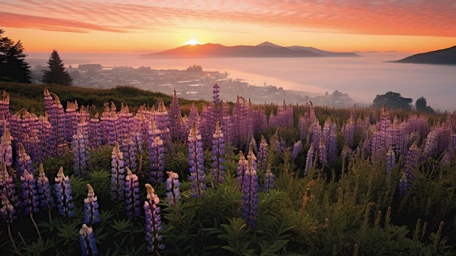 Free ai generated lupine fields meadow illustration