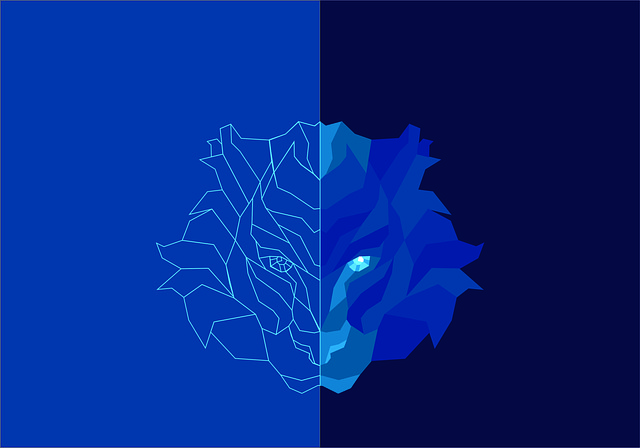 Tiger, Blå, Duo, Polygon, Illustration