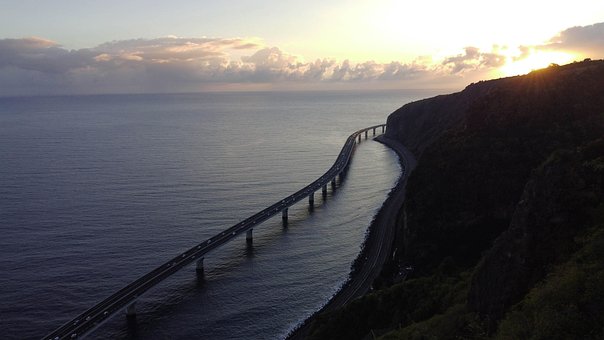 Montanhas, Mar, Estrada, Ponte, Natureza