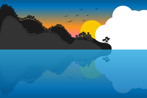 Marina, Mar, Reflexión, Bosque, Cielo