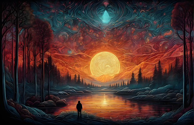 Free forest river sunset illustration