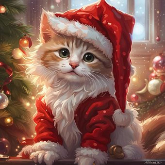 Free Ai Santa Cat Christmas Cat illustration and picture