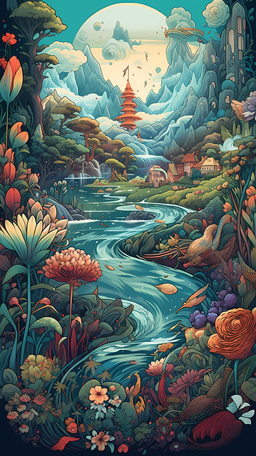 Free ai generated river flowers illustration