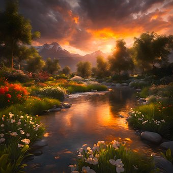 Free River Landscape illustration and picture
