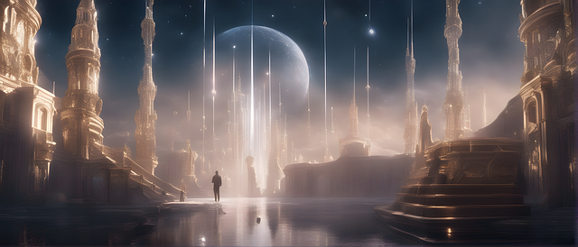 Free ultrelfium constellations ethereal palaces cosmic energy city illustration