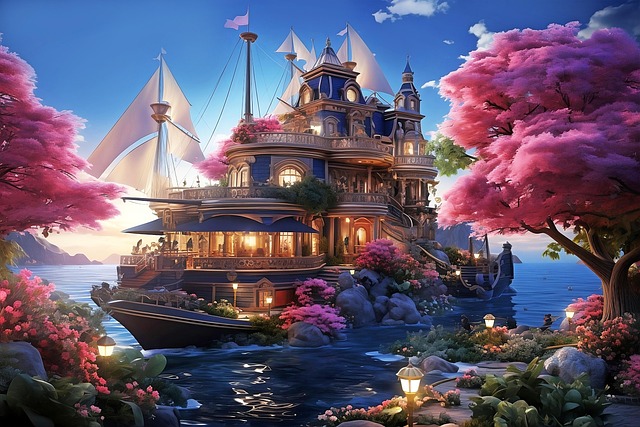 Ai Generiert, Yacht, Haus, Hafen, Natur