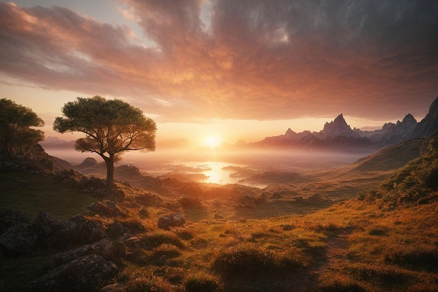 Free ai generated sunset trees illustration