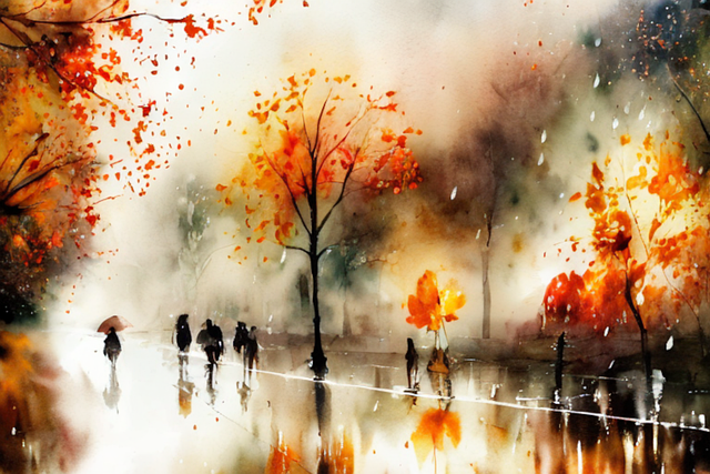 Free ai generated autumn rainy day street illustration
