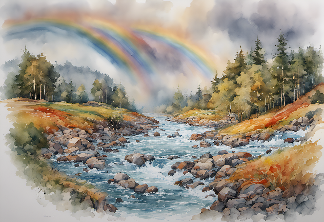 Download free HD stock image of Ai Generated River Free ai generated river rainbow illustration