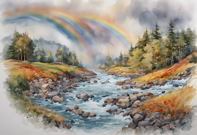 Download free HD stock image of Ai Generated River Free ai generated river rainbow illustration