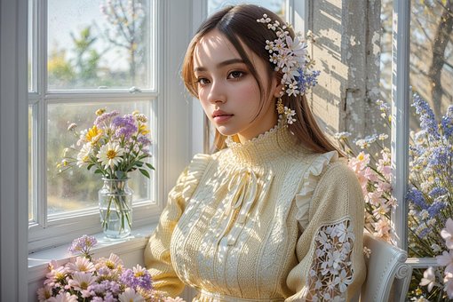 Ai Generert, Kvinne, Modell, Blomster