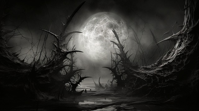 Free ai generated full moon dark scene illustration
