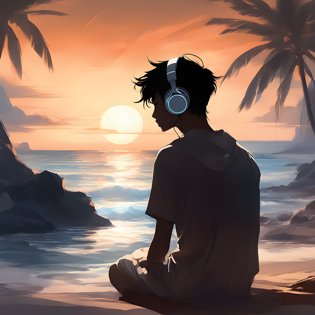 Mand, Musik, Strand, Solnedgang, Smuk