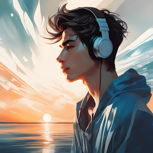 Headset, Mand, Strand, Solnedgang, Smuk