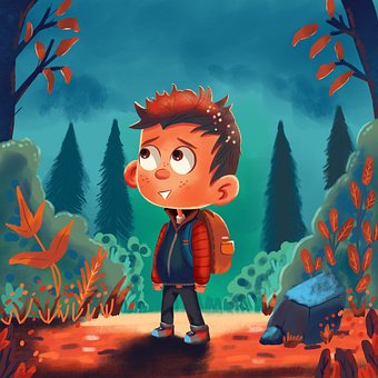 Chico, Personaje, Dibujo, Bosque