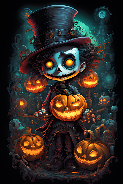 Free ai generated skeleton pumpkins illustration