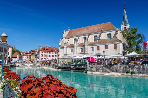 Annecy, Alpes, Igreja, Azul, Idade Média