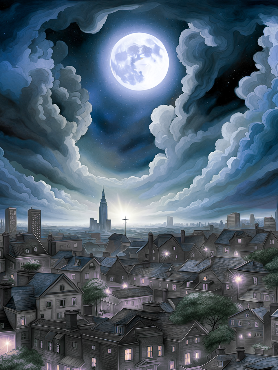 Download City Full Moon Moon Royalty-Free Stock Illustration Image ...
