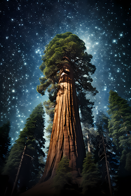 Free ai generated night giant sequoia illustration