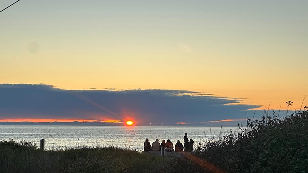 Familie, Elsker, Solnedgang, Hav, Ocean