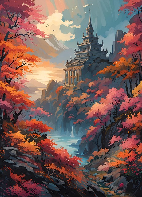Free ai generated temple forest illustration
