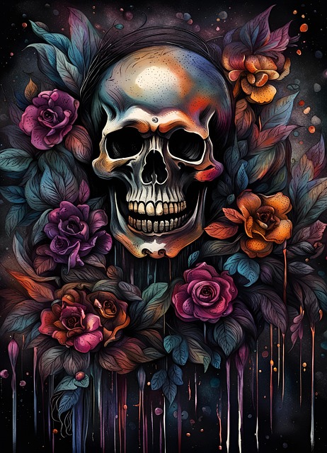 Free skull flowers nature illustration