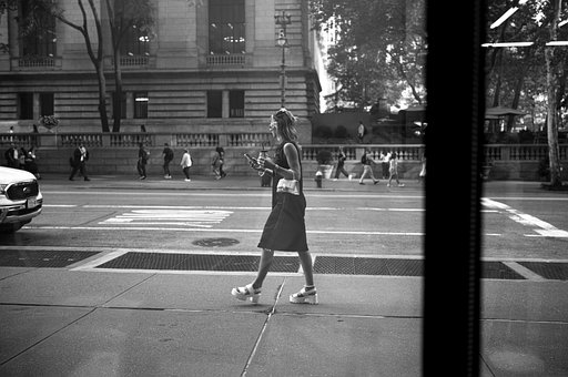 Mujer, Ciudad, Bolso, Café, Smartphone