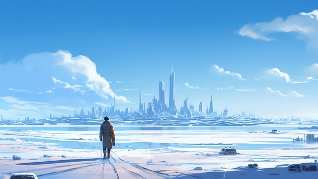 Free man winter city illustration