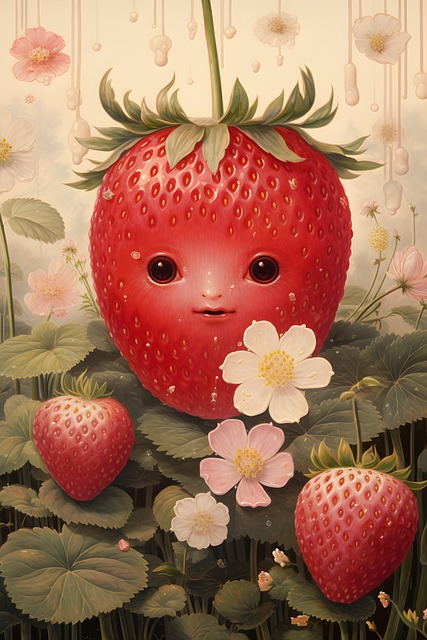 Free ai generated strawberry kawaii illustration