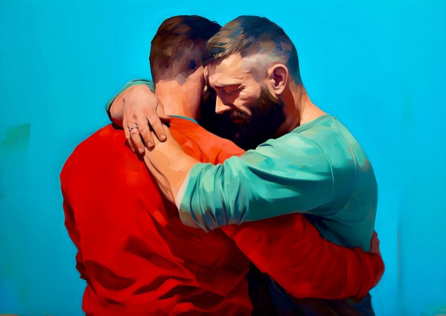 Abraço, Queer, Homens, Separado, Pintura