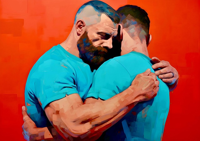 Abraço, Queer, Homens, Separado, Pintura
