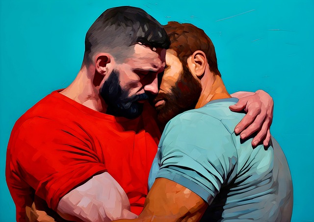 Abraço, Queer, Homens, Separado, Pintura