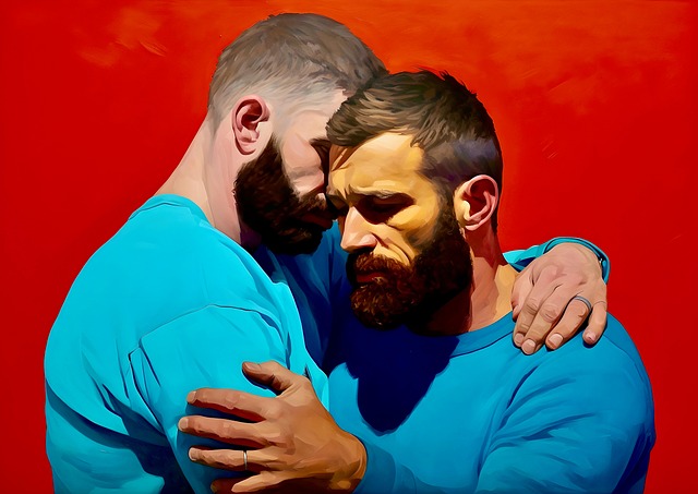Abraço, Queer, Homens, Separado, Pintura