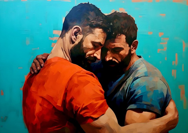 Abraço, Queer, Homens, Separado, Pintura