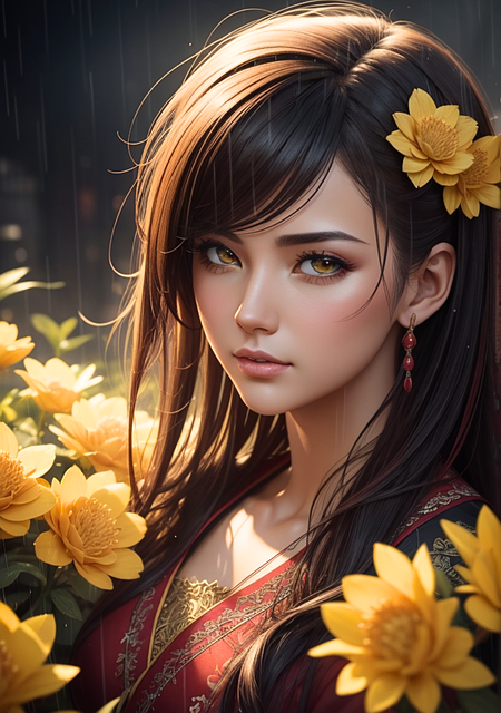 Free ai generated girl flowers illustration