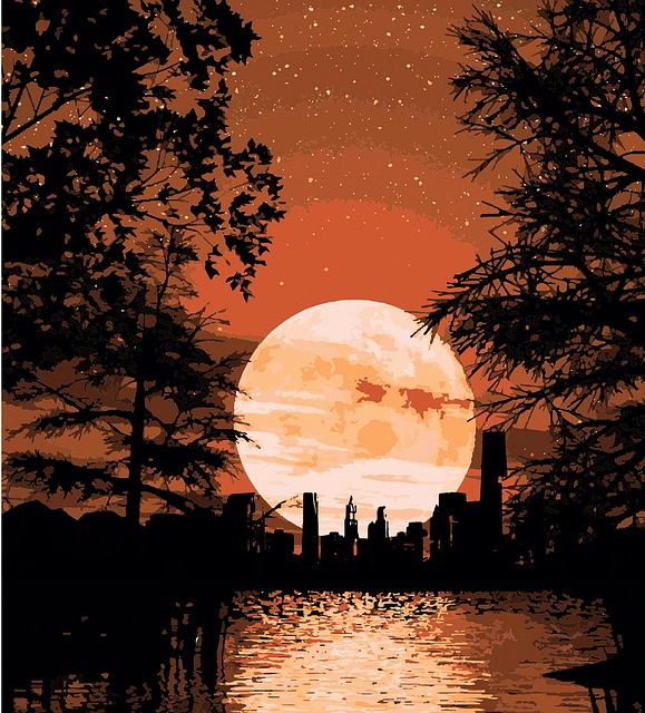 Free moon full moon city illustration