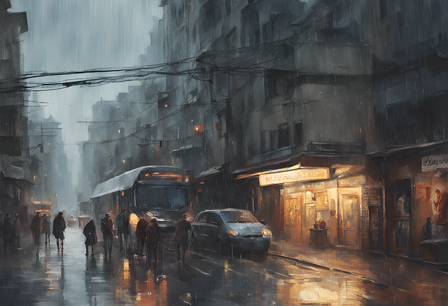 Free ai generated raining street illustration