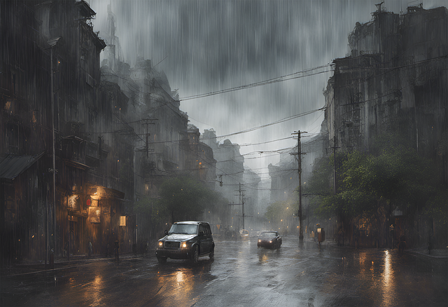 Free ai generated raining street illustration