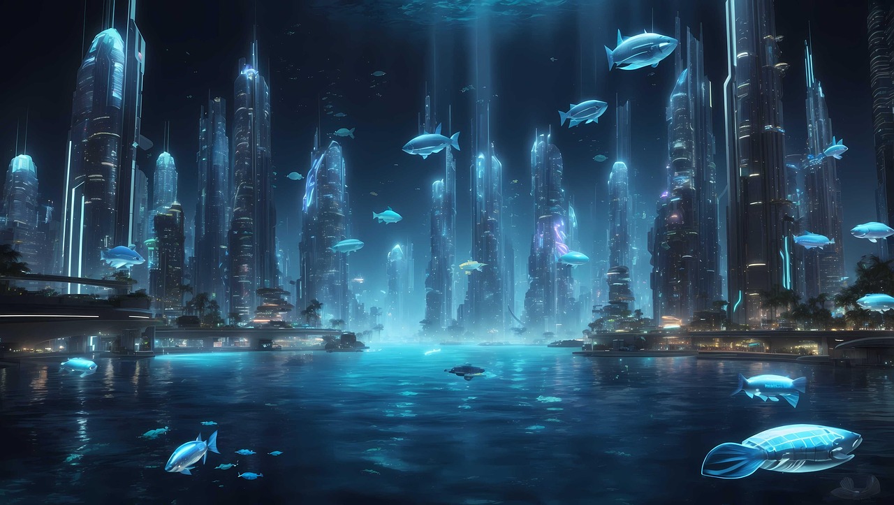 Onderwaterstad Behang Een Adembenemende Futuristische Stad Bij Onderwaterstad Behang Een Adembenemende Futuristische Stad Bij