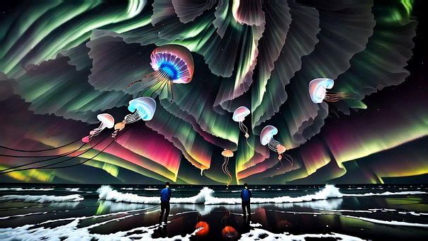Vandmand, Aurora, Kysten, Surrealistisk