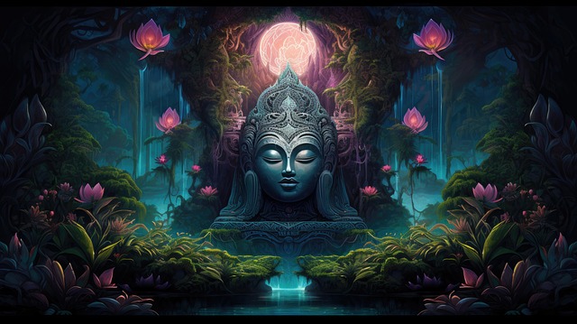 Free ai generated buddha lake illustration