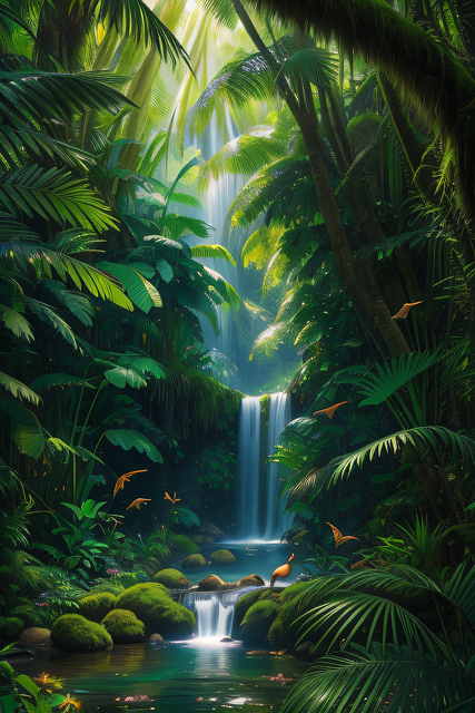 Free ai generated rain forest waterfall illustration