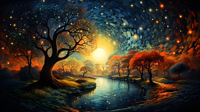 Free ai generated lake sunset illustration