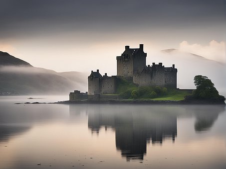 Eilean-Donan-Castle, Skotland, Sø, Tåge