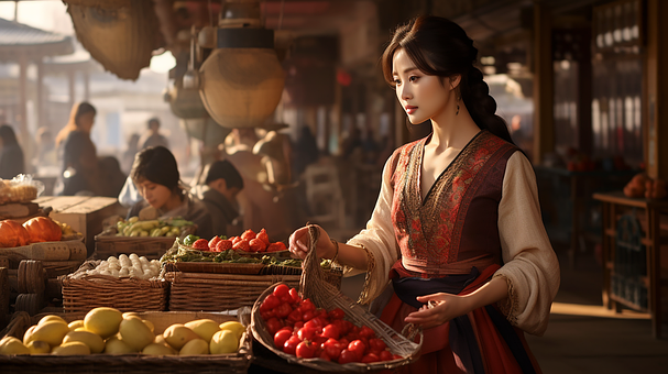 Markt, Einkaufen, Koreanische Frau