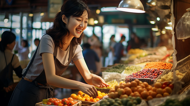 Markt, Einkaufen, Koreanische Frau