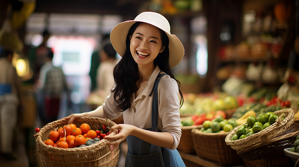Markt, Einkaufen, Koreanische Frau