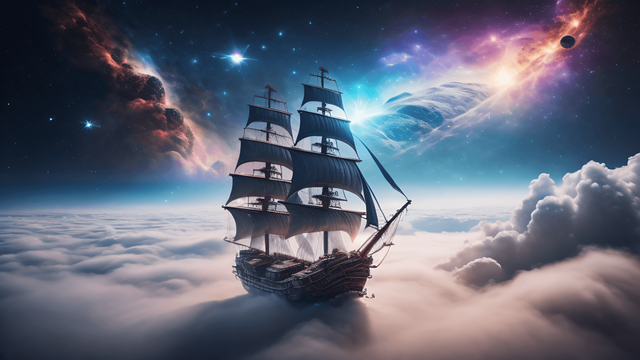 Free galaxy sailing ship ghost ship illustration