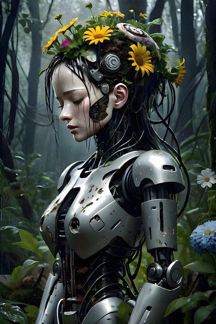 Free ai generated robot forest illustration