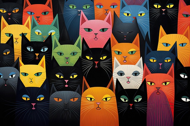 Ai Generiert, Katzen, Bunt, Zeichnung